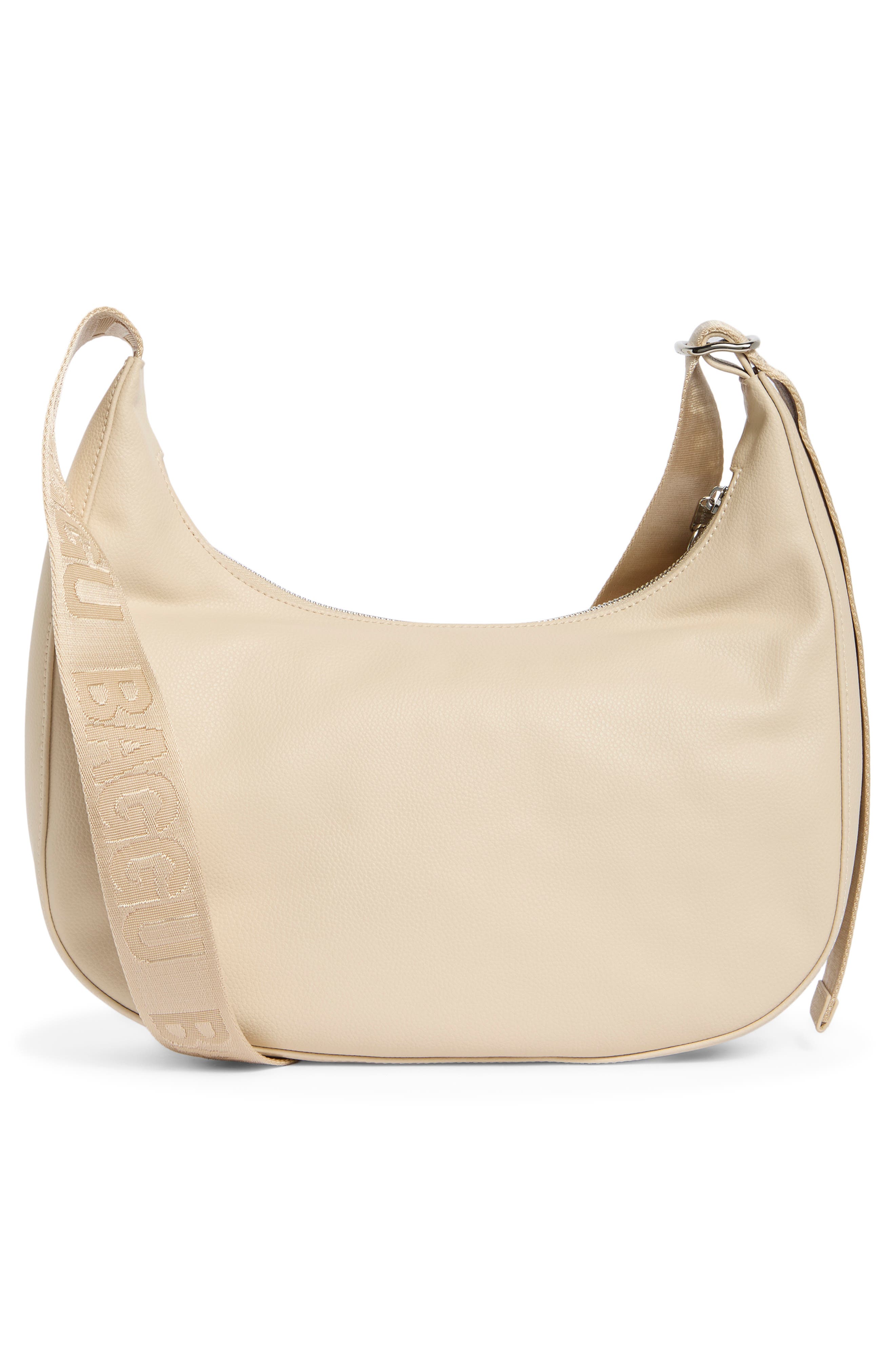 Baggu Medium Recycled Leather Crescent Shoulder Bag, Alternate, color, Stone