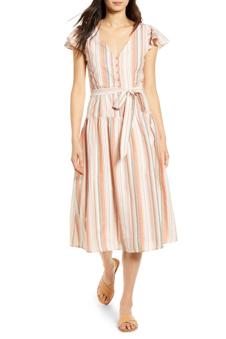 City to Country Stripe Midi Dress, Main, color, ORANGE STRIPE
