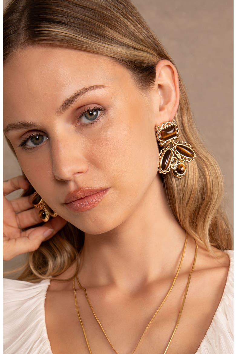Wisteria Drop Earrings, Alternate, color, GOLD/ BROWN