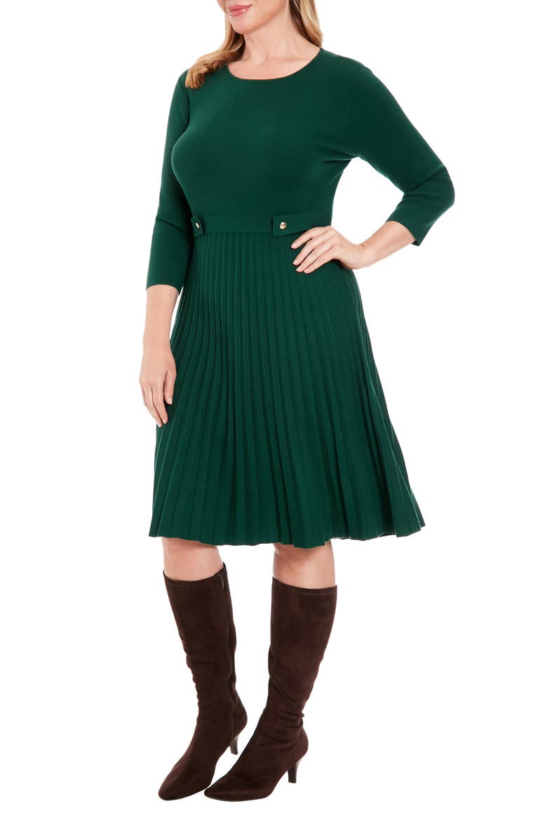 Side Tab Pleated Sweater Dress, Alternate, color, GREEN