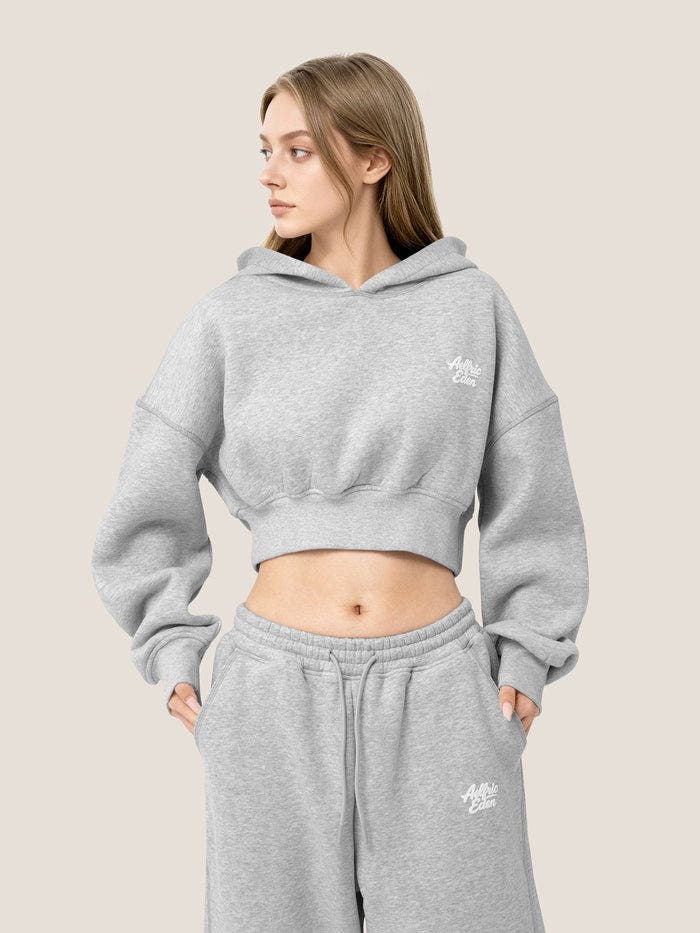 AELFRIC EDEN Cloud Essential Fleece Cropped Pullover Hoodie Set