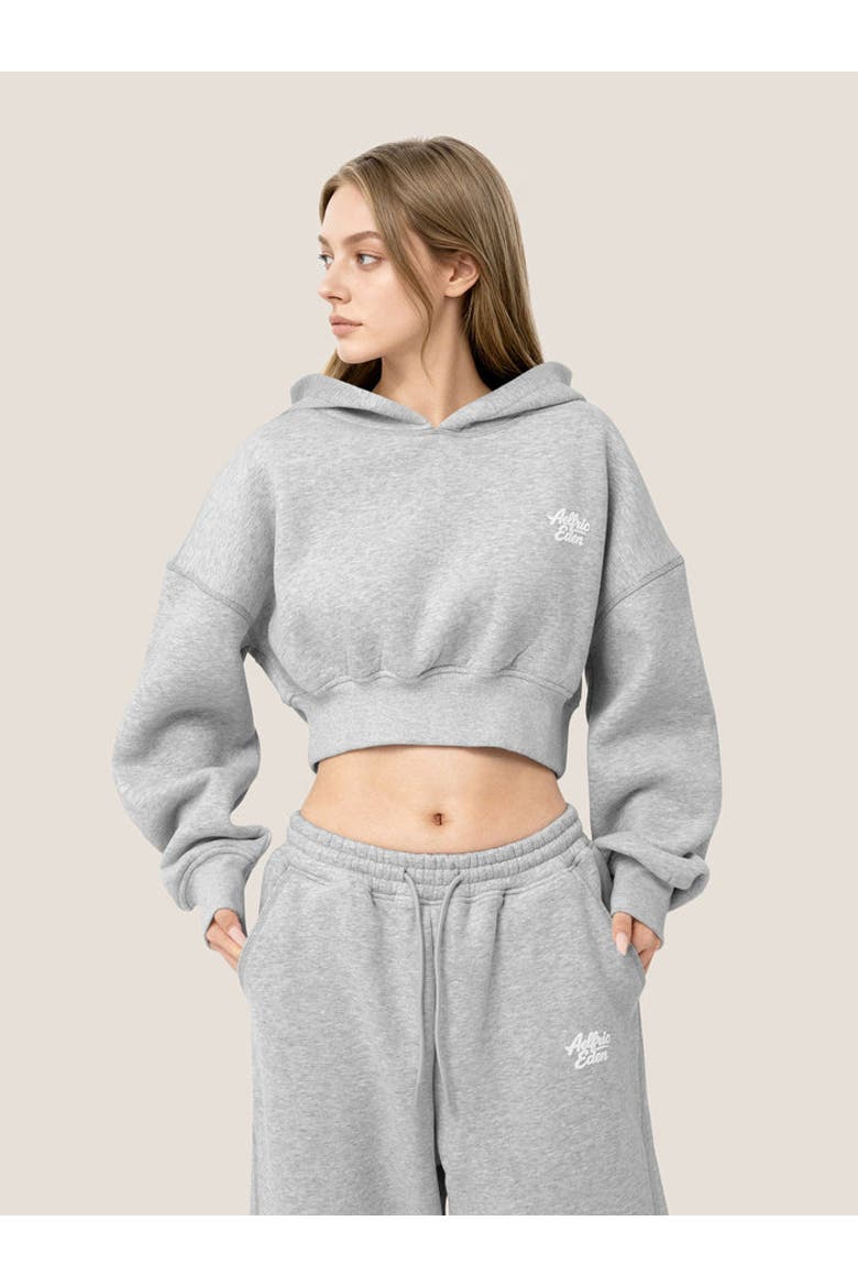 Cloud Essential Fleece Cropped Pullover Hoodie Set, Alternate, color, Grey