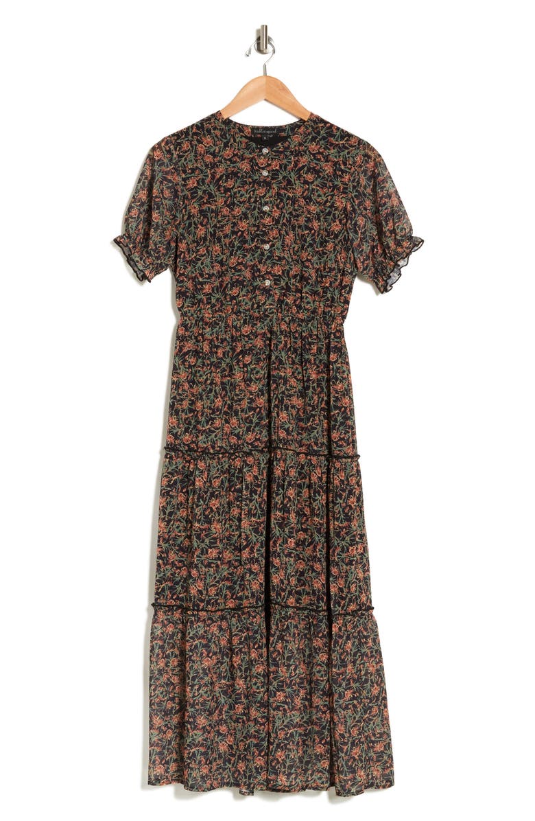 WISHLIST Floral Puff Sleeve Maxi Dress, Alternate, color, Black