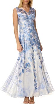 Komarov Floral Border Maxi with Lace Up Back