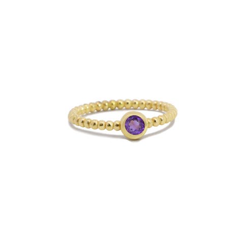 Gold Beaded Amethyst Ring