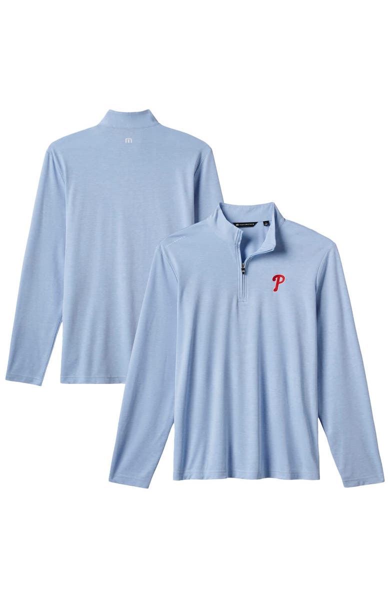TravisMathew Men's TravisMathew  Light Blue Philadelphia Phillies Time to Tailgate Tri-Blend Quarter-Zip Pullover, Alternate, color, 