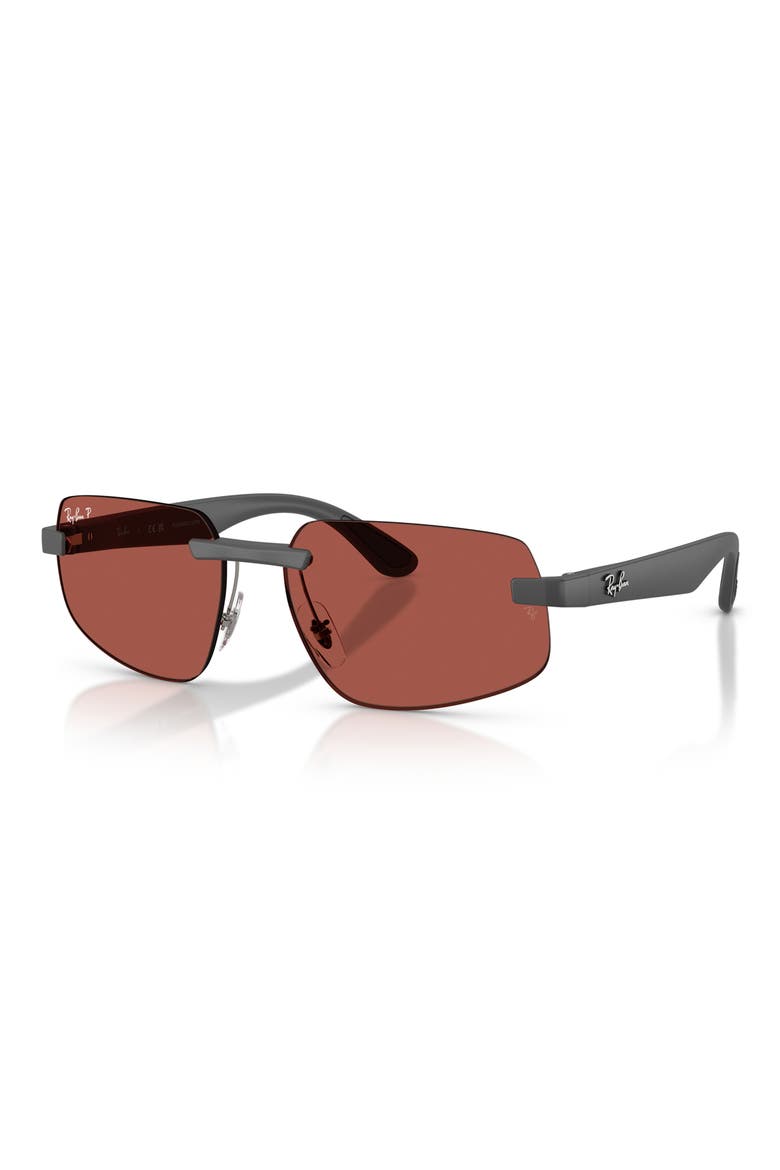 60mm Polarized Irregular Sunglasses, Alternate, color, SAND GREY / POLAR RED
