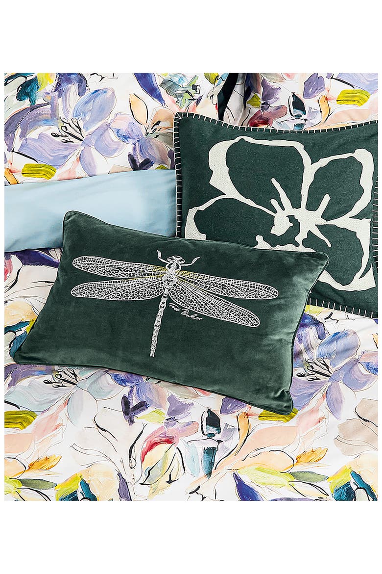 Dragonfly Cotton Velvet Accent Pillow, Alternate, color, FOREST GREEN