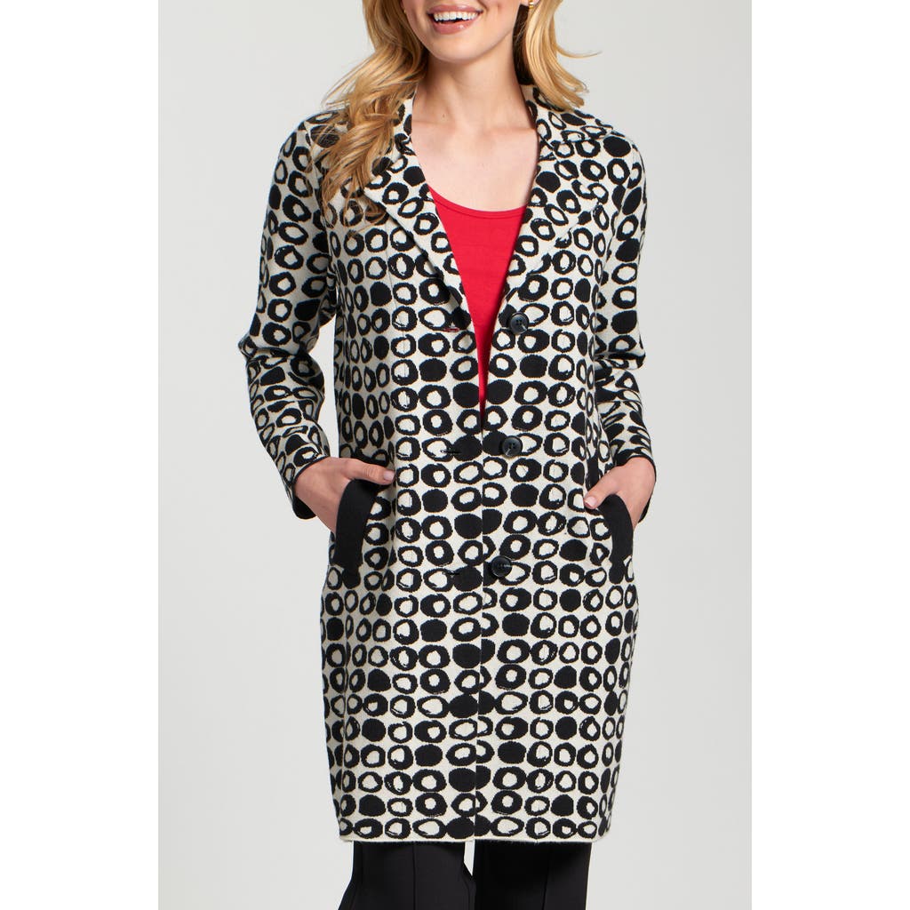 Apny Abstract Dot Sweater Coat In Black