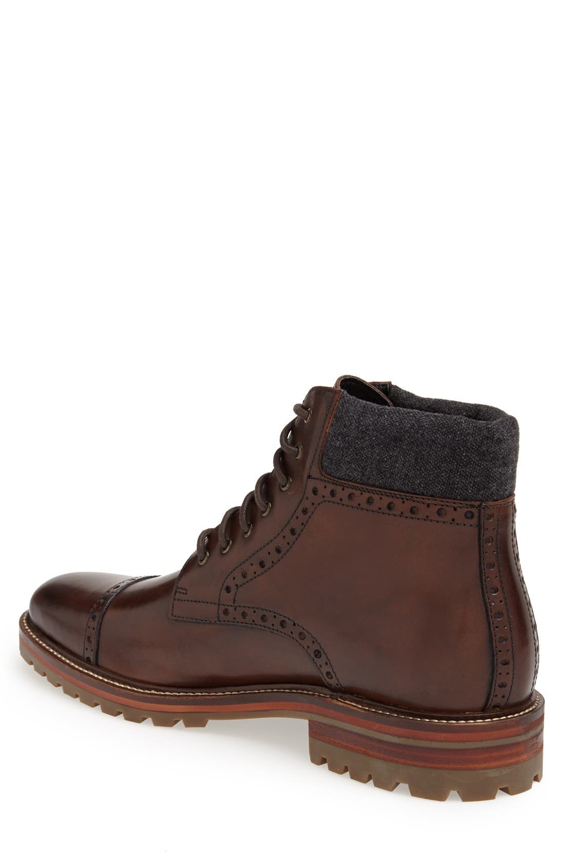 J&M 1850 'Karnes' Brogue Cap Toe Boot, Alternate, color, BLACK/ DARK GREY LEATHER