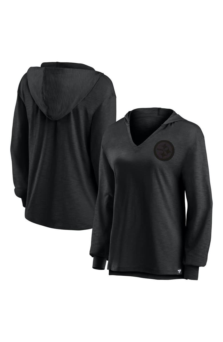 FANATICS Women's Fanatics   Pittsburgh Steelers Blackout Slub Hoodie V-Neck Long Sleeve T-Shirt, Alternate, color, Black