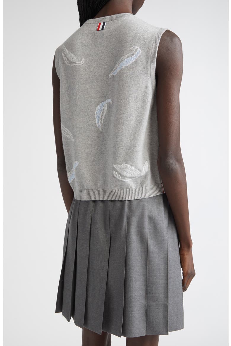Feather Intarsia Cashmere Sweater Vest, Alternate, color, PALE GREY