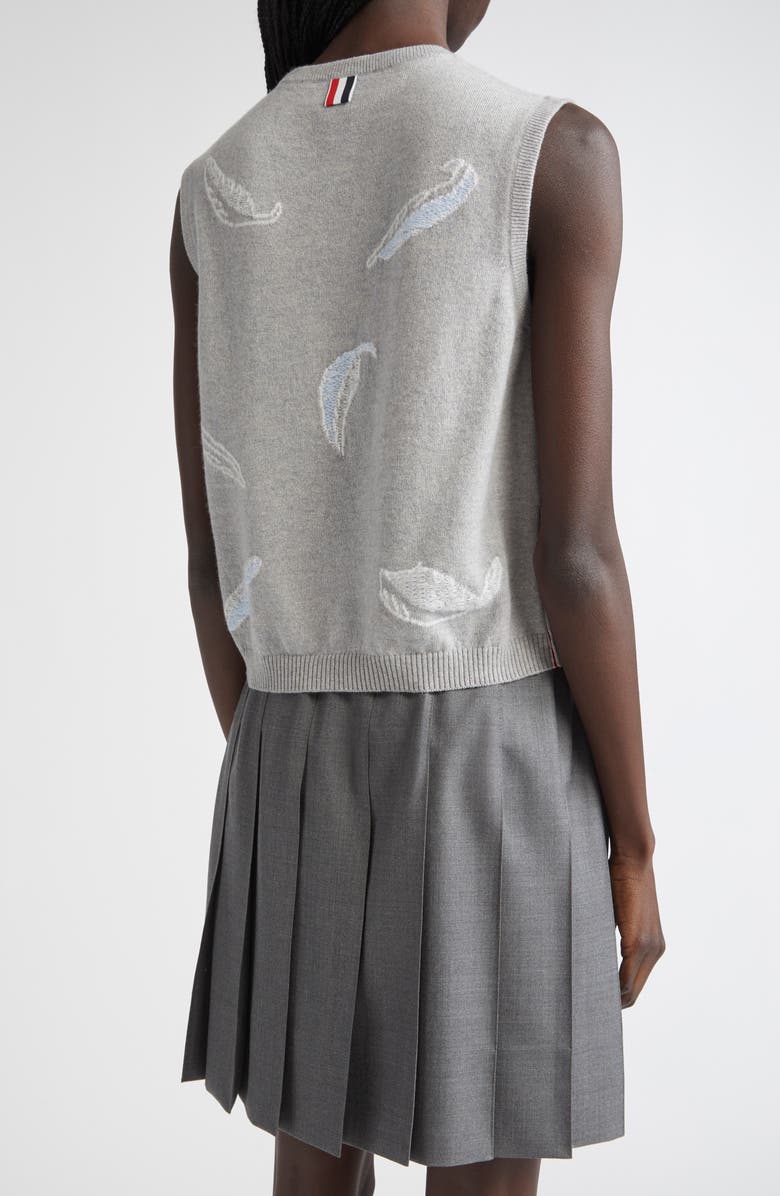Thom Browne Feather Intarsia Cashmere Sweater Vest, Alternate, color, Pale Grey