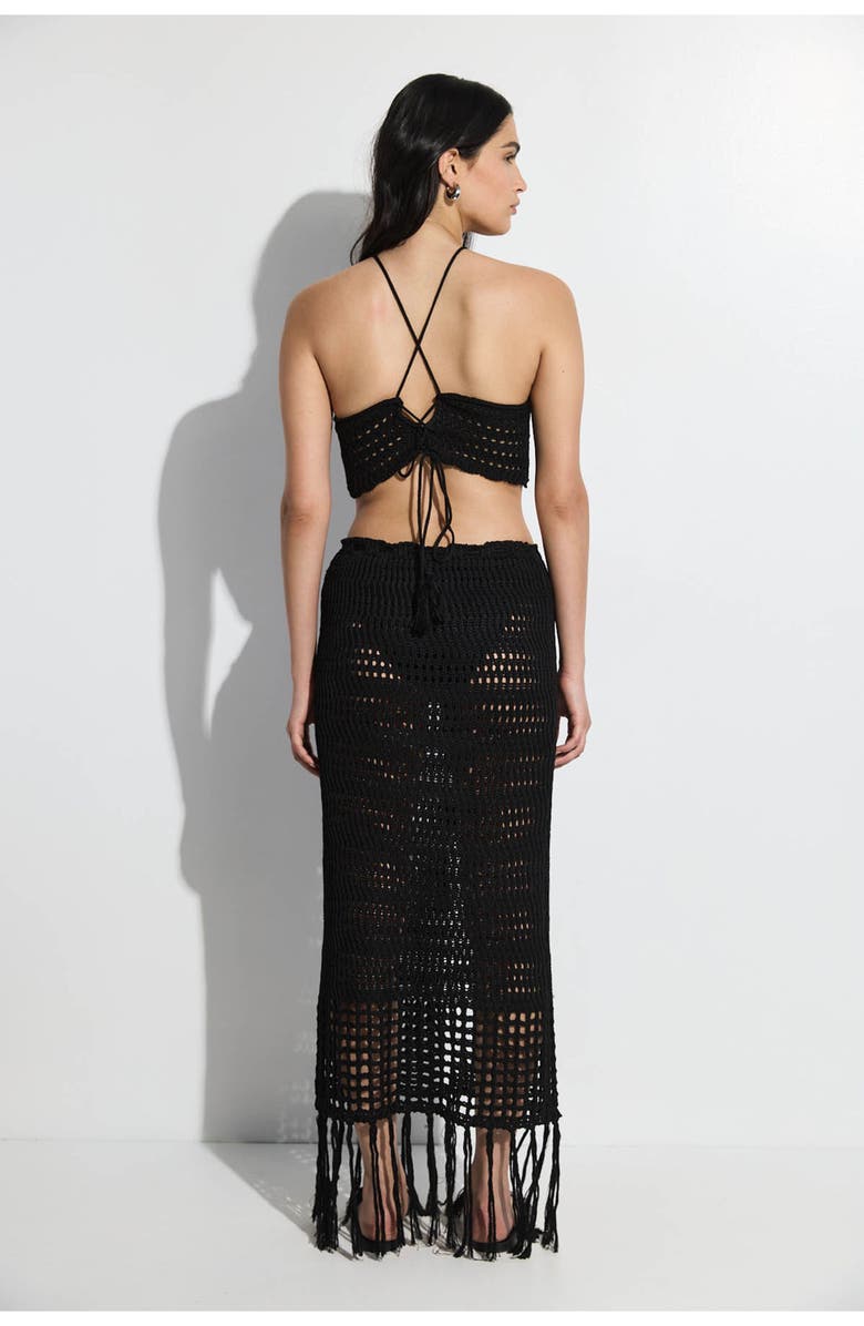 Gottex Beach Life Crochet Fringe Skirt and Crop Top Set, Alternate, color, Black