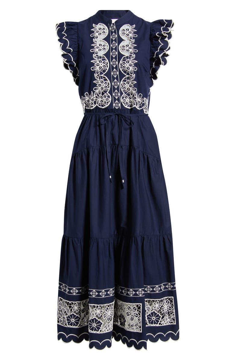LOVE THE LABEL Romy Embroidered Midi Dress, Alternate, color, Navy W White Embroidery