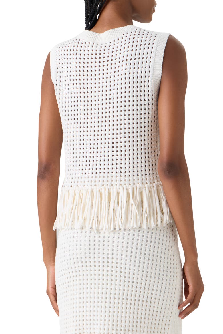 Fringe Hem Mesh Knit Cotton Shell, Alternate, color, CREAM