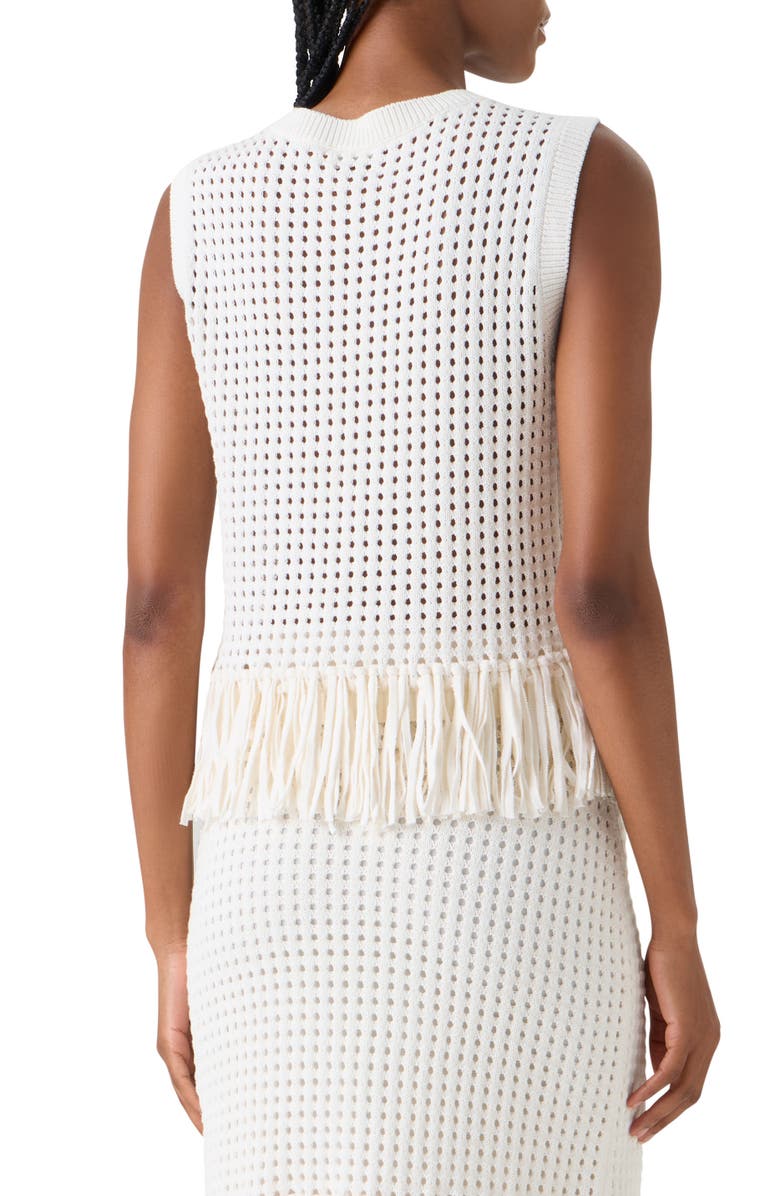 Akris punto Fringe Hem Mesh Knit Cotton Shell, Alternate, color, Cream