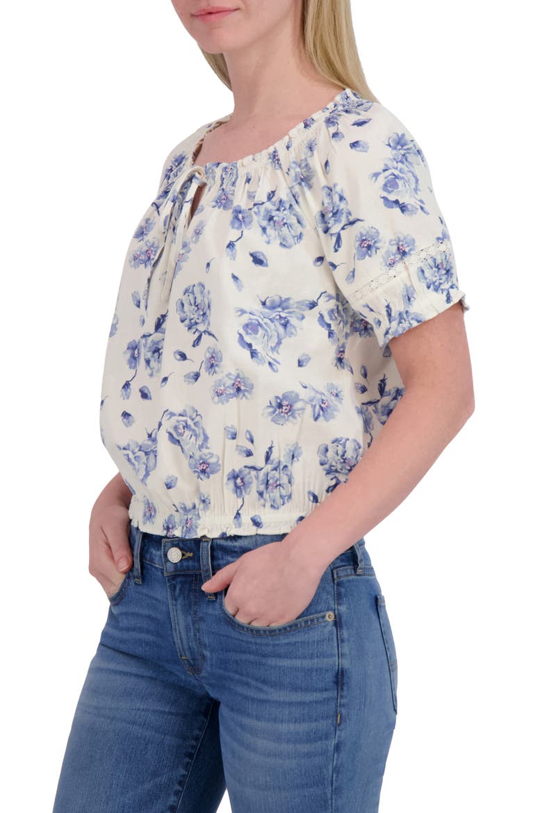 Floral Puff Sleeve Cotton Bubble Top, Alternate, color, BLUE FLORAL