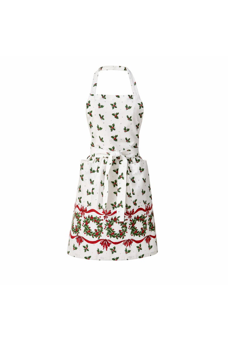 Vintage Holly Christmas Apron - White Multi Cotton Kitchen, Main, color, White
