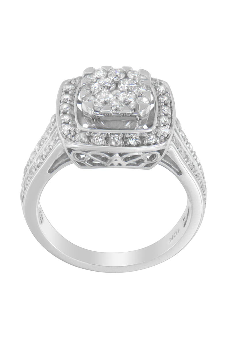 10K White Gold 1.0 Cttw Diamond Cluster Ring, Alternate, color, White Gold