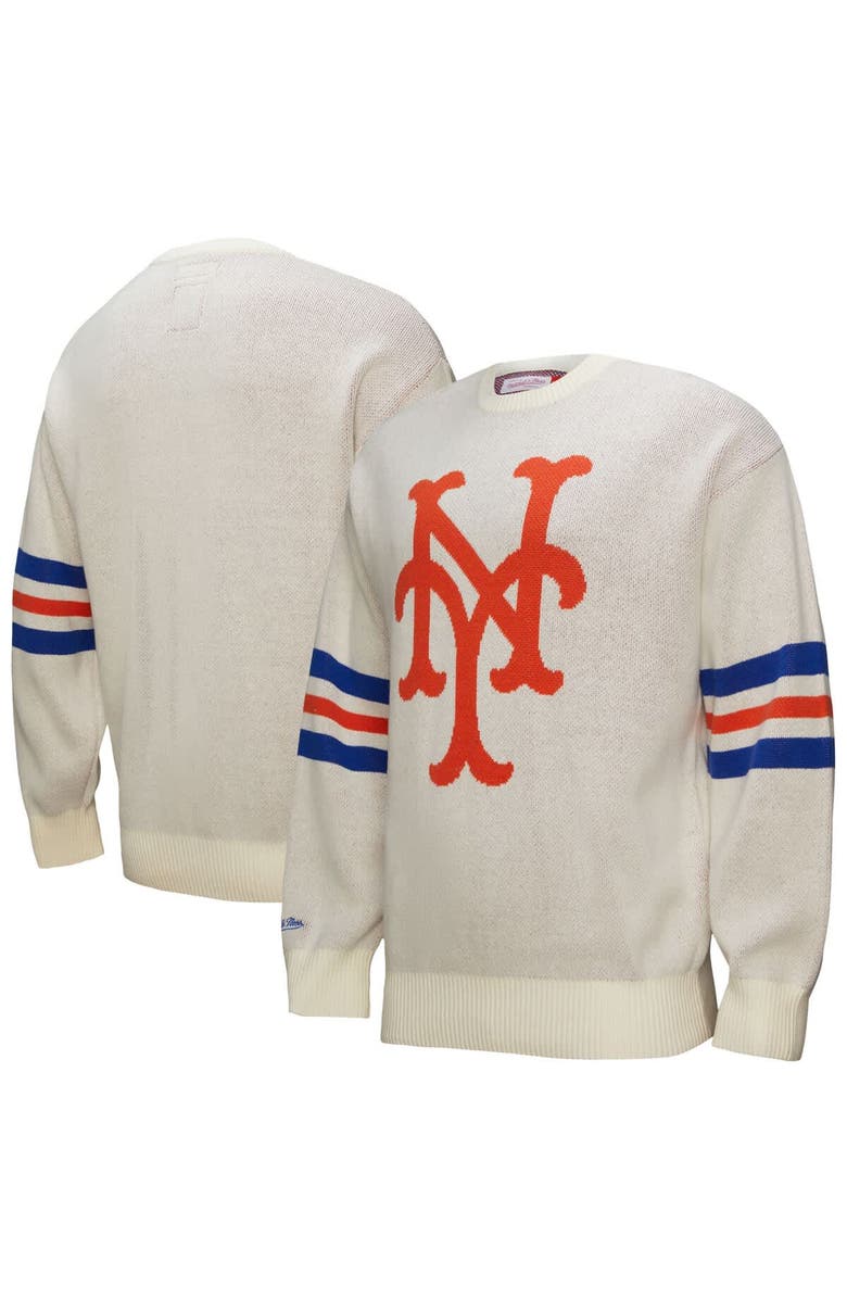 Mitchell & Ness Men's Mitchell & Ness Cream New York Mets Retro Pullover Sweater, Main, color,