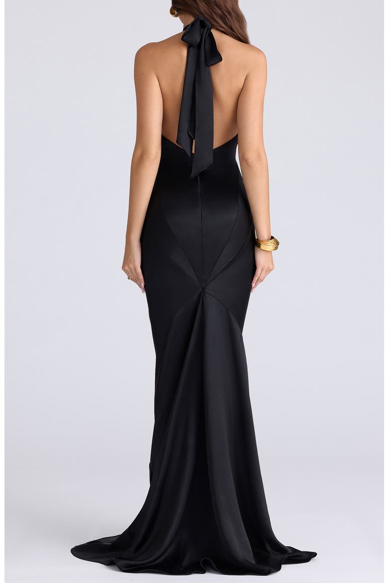 Oliviana Satin Mermaid Gown, Alternate, color, BLACK