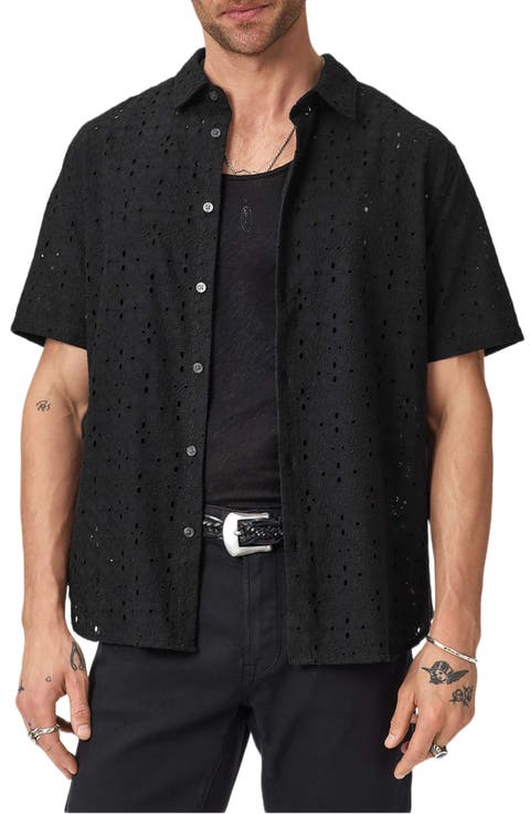 Sean Eyelet Cotton Short Sleeve Button-Up Shirt