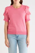 Nanette Lepore Ruffle Short Sleeve Mixed Media Sweater