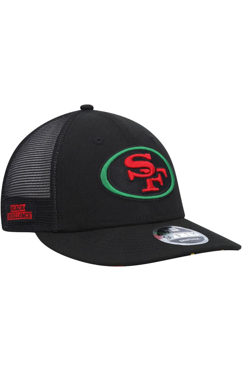 New Era Men's New Era Black San Francisco 49ers Black Excellence Collection Trucker Low Profile 9FIFTY Snapback Hat, Alternate, color, Black