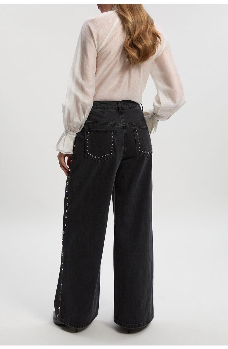 Karen Millen Denim Studded Wide Leg Jeans, Alternate, color, Black