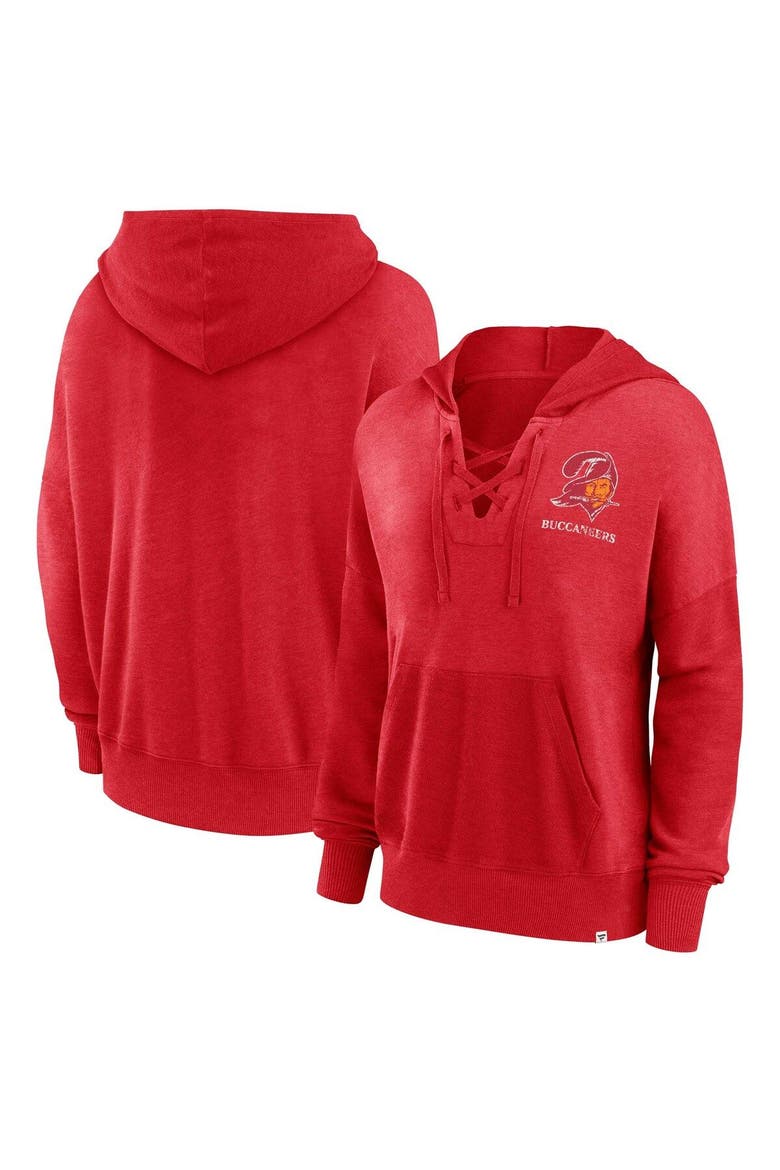 Women's Fanatics Branded Red Tampa Bay Buccaneers Heritage Snow Wash French Terry Lace-Up Pullover Hoodie, Main, color, Red