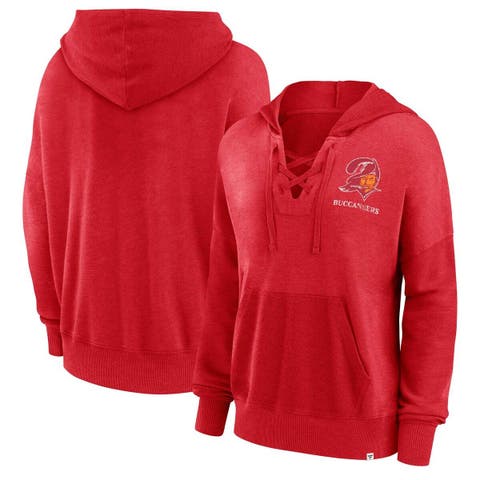 Women's Fanatics Branded Red Tampa Bay Buccaneers Heritage Snow Wash French Terry Lace-Up Pullover Hoodie