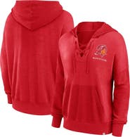 FANATICS Women's Fanatics Branded Red Tampa Bay Buccaneers Heritage Snow Wash French Terry Lace-Up Pullover Hoodie