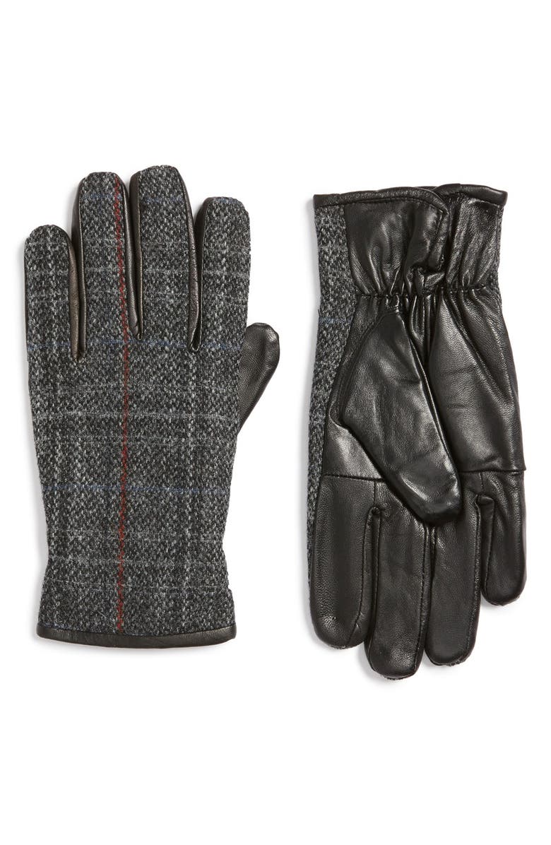 Topman Harris Tweed & Leather Tech Gloves, Main, color,