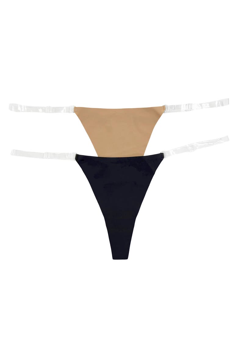 No Show Assorted 2-Pack Thongs, Main, color, BEIGE BLACK