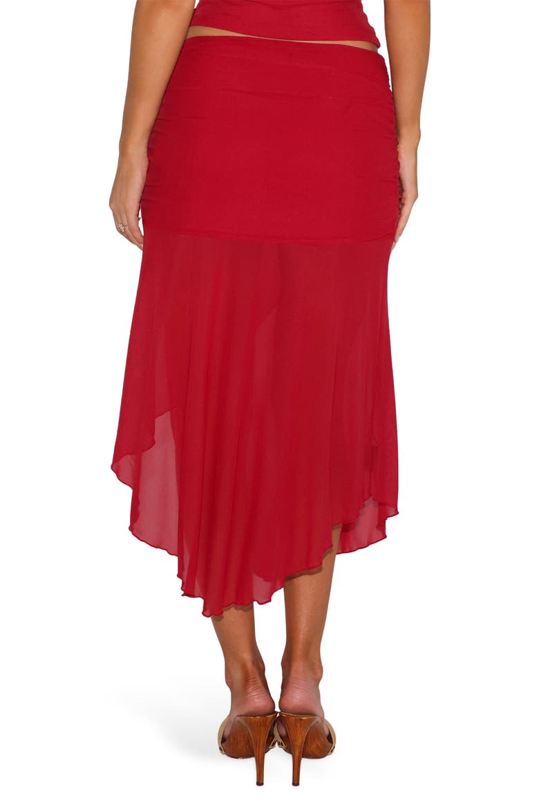 Mariana Asymmetric Hem Mesh Skirt, Alternate, color, RED