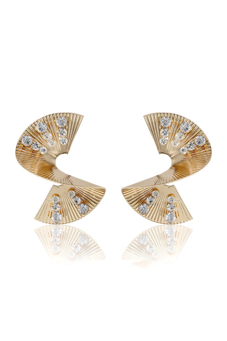 BCBGeneration Sculpted Fan Crystal Earrings, Main, color, Gold