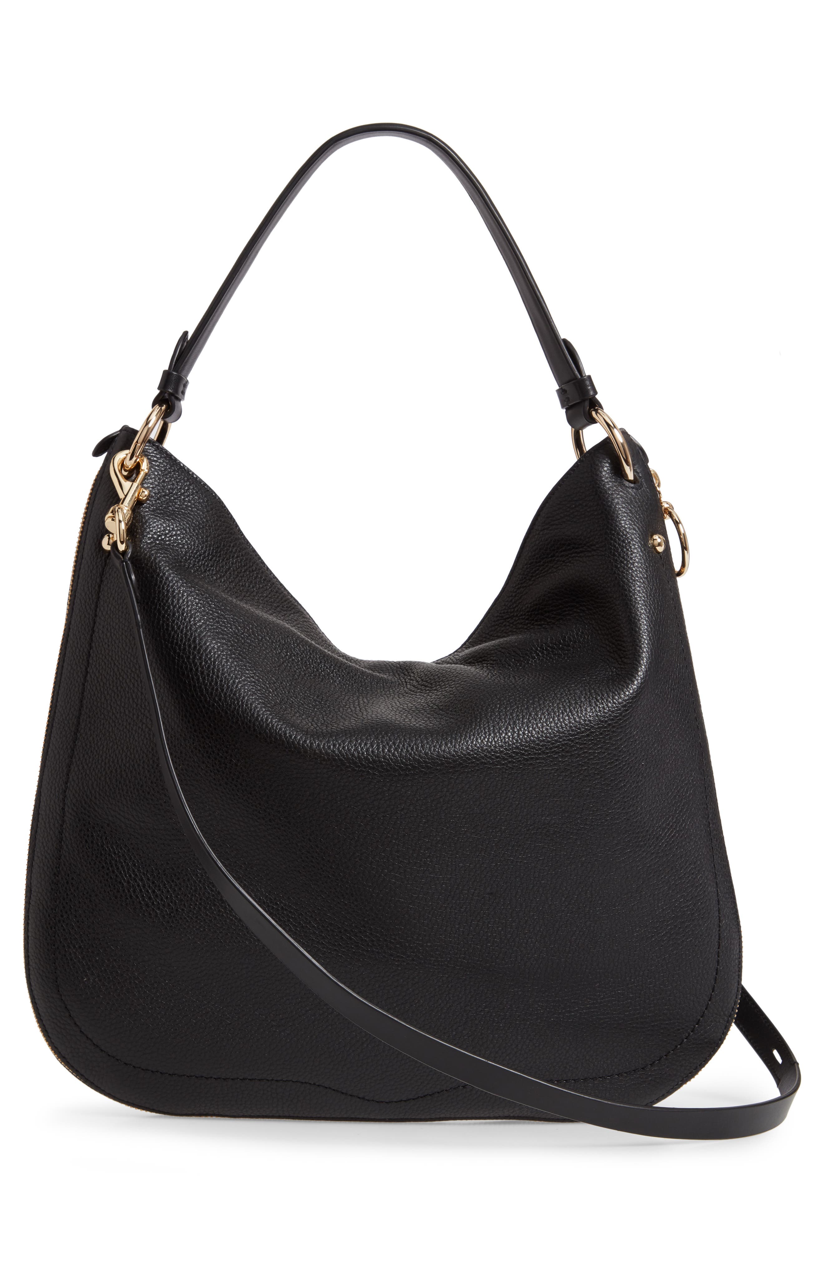 Jody Convertible Leather Hobo Bag, Alternate, color, BLACK