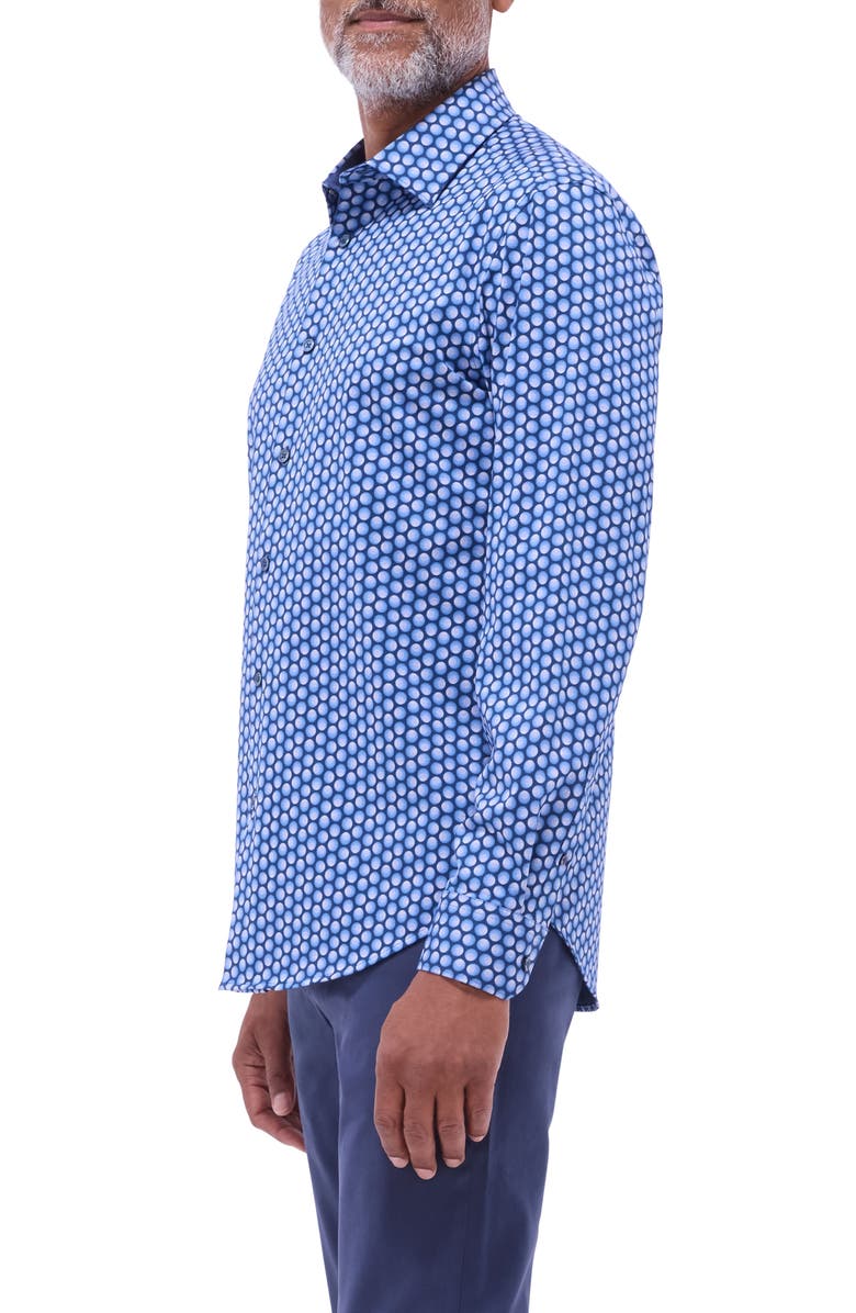 Bugatchi Jimmy OoohCotton<sup>®</sup> Geo Print Button-Up Shirt, Alternate, color, Cobalt