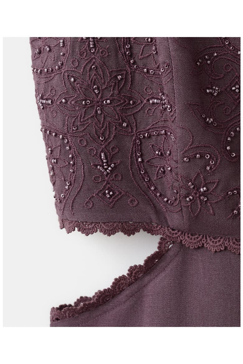 Embroidered Beaded Linen Blend Dress, Alternate, color, PLUM