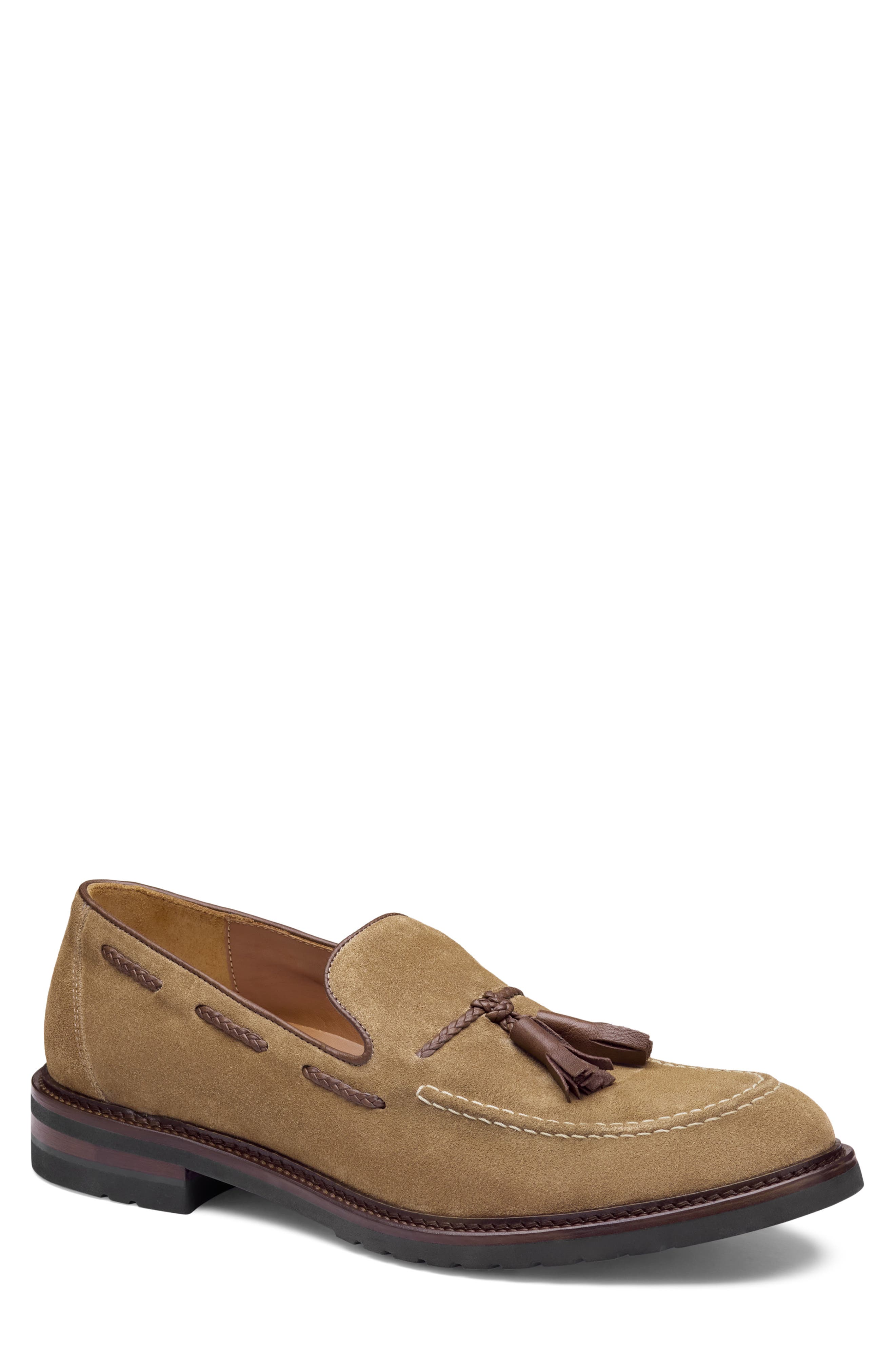Johnston & Murphy Hartford Tassel Loafer, Main, color, Beige Italian Suede