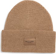rag & bone Blake Logo Patch Wool Blend Rib Beanie