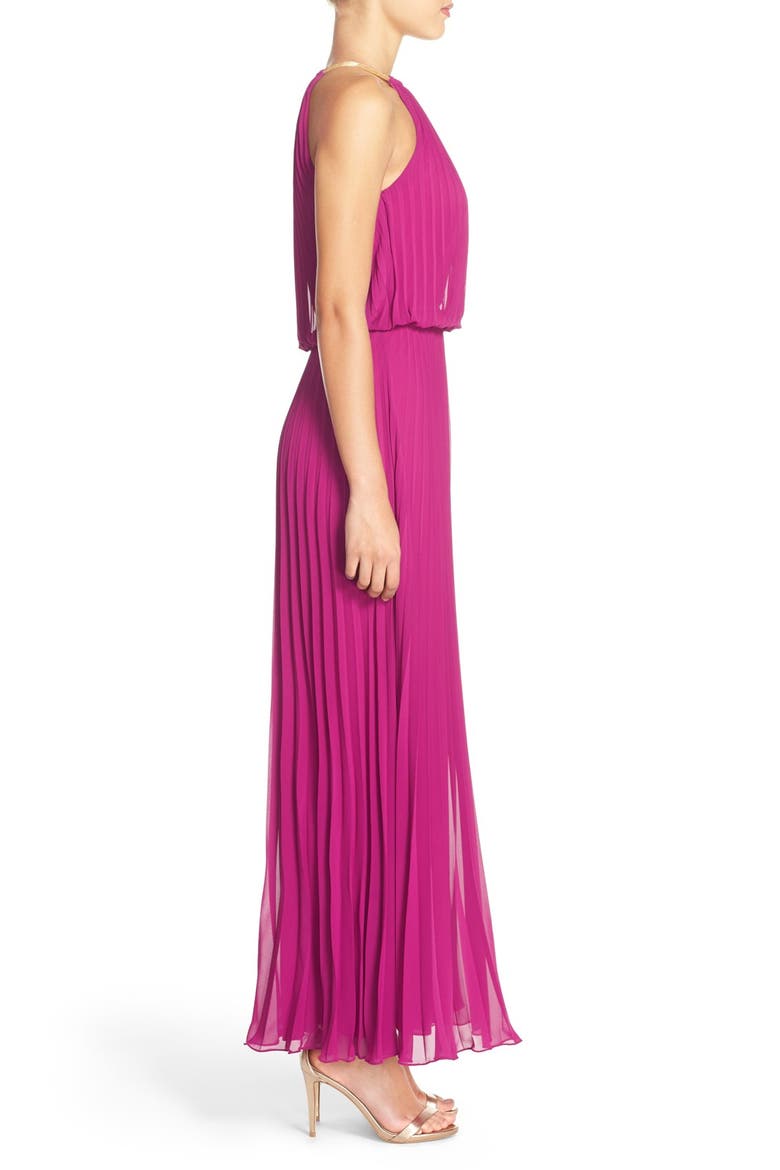 Xscape Pleated Chiffon Blouson Dress, Alternate, color, MAGENTA