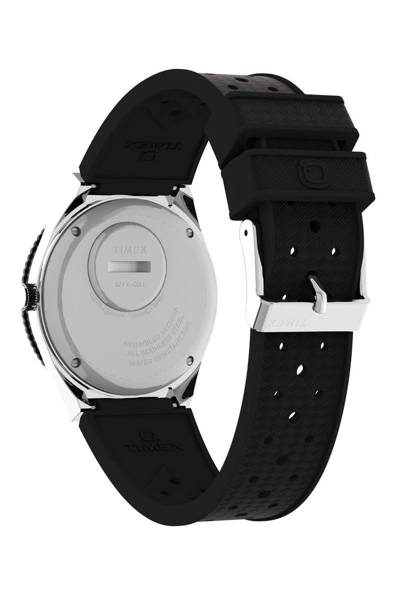 Q Timex Silicone Strap Watch, 38mm, Alternate, color, SILVER/ BLACK/ BLACK