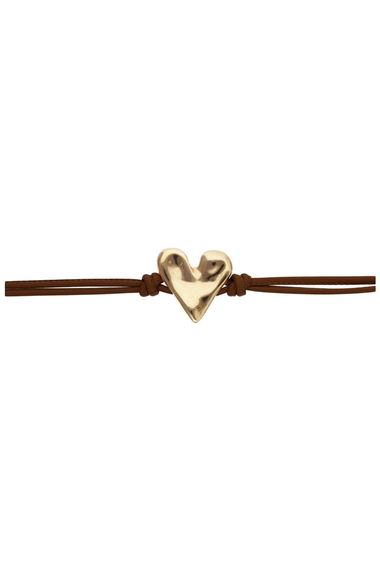 Brown Leather Strap With 18K Gold-Plated Heart Detail, Alternate, color, Gold