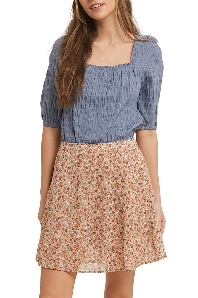 Textured Balloon Sleeve Top, Main, color, SEA BLUE