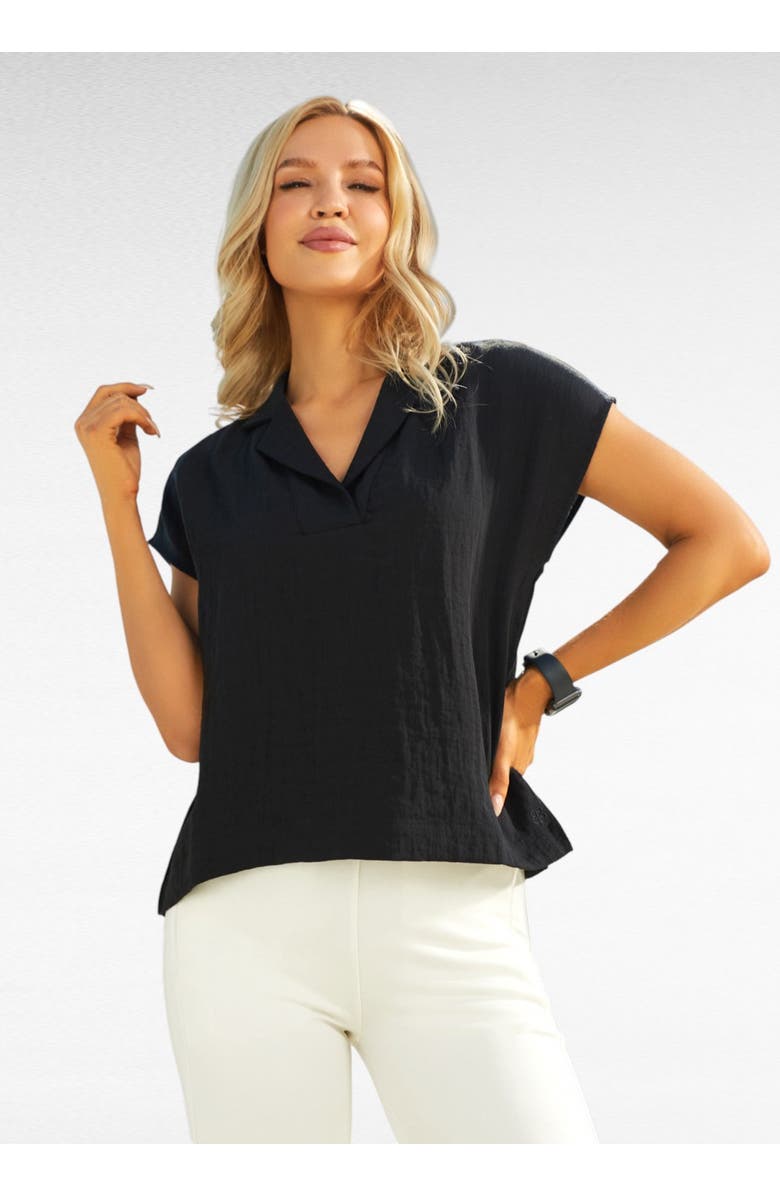 Betabrand Camp Shirt Linenette, Main, color, Black