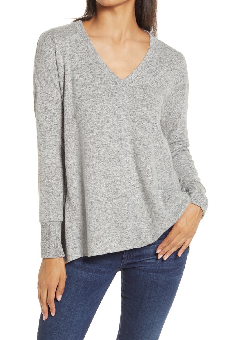 Cozy V-Neck Tunic, Main, color, HEATHER GREY