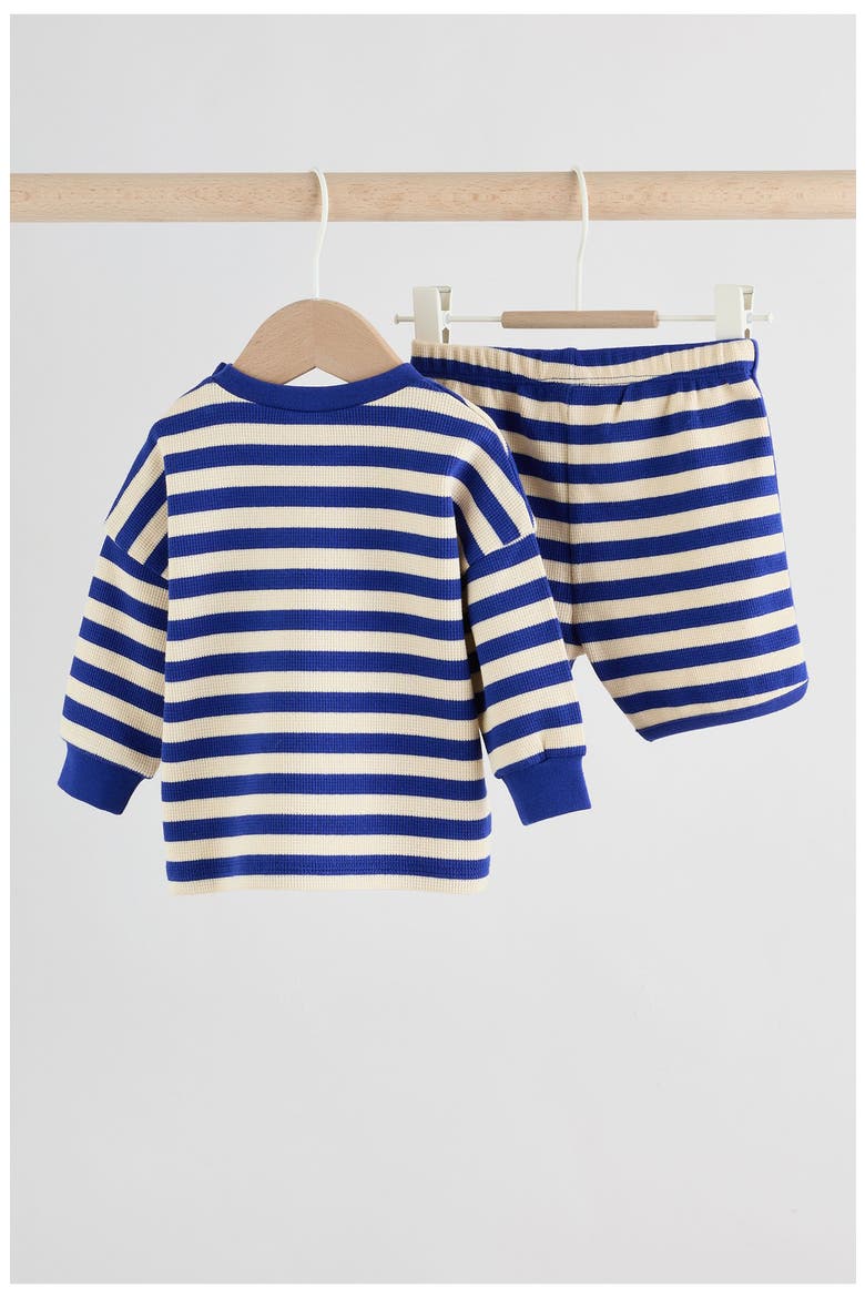Stripe Stretch Cotton Thermal Top & Shorts Set, Alternate, color, BLUE