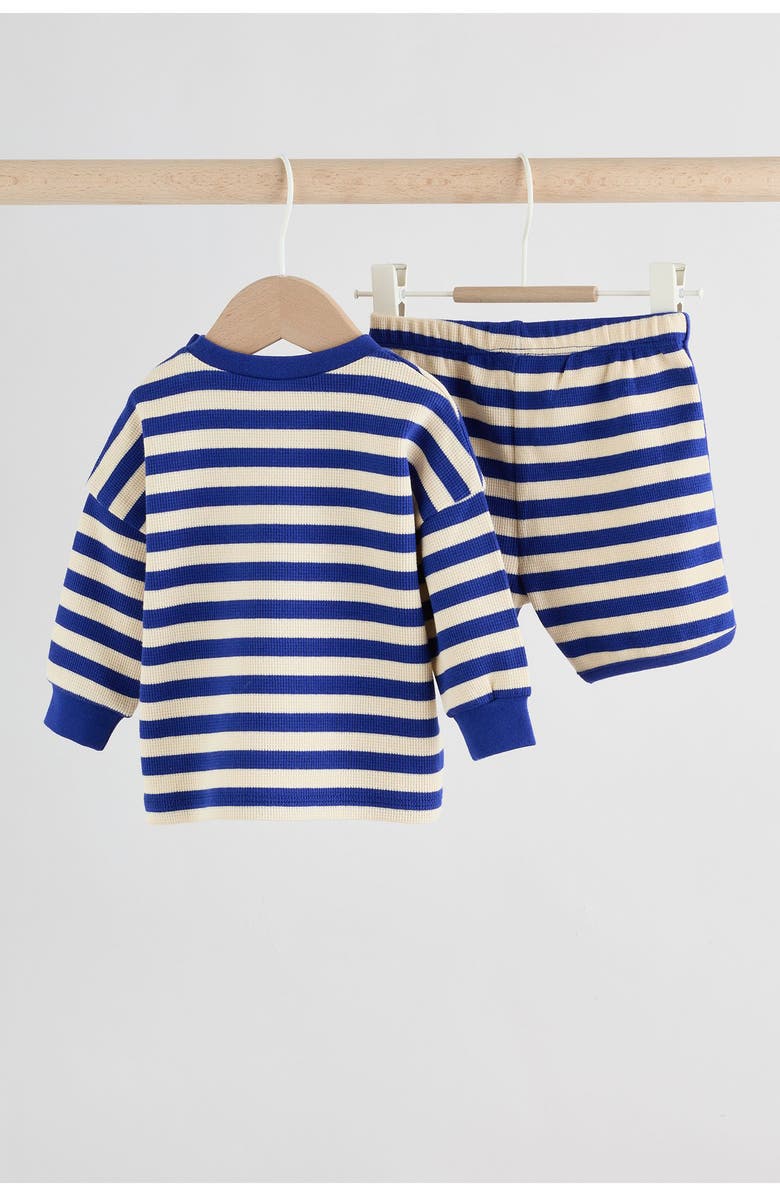 NEXT Stripe Stretch Cotton Thermal Top & Shorts Set, Alternate, color, Blue